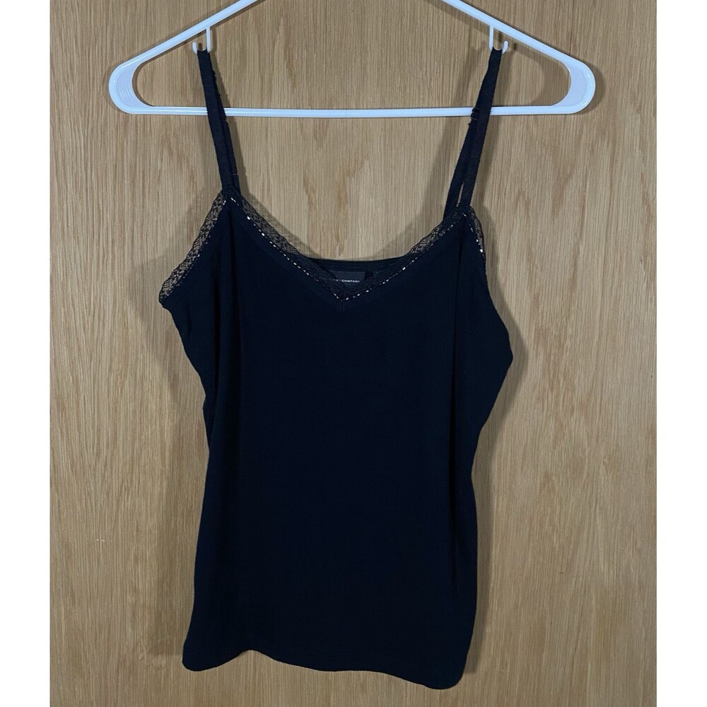 Vtg Y2K Black Lace Beaded Trim Cami Tank Strappy WhimsiGoth Fairy Women's Sz M